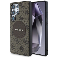 Guess 4G Kerek Folt Klasszikus Logó MagSafe Tok Samsung Galaxy S25 Ultra Barna