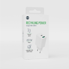 Forever újrahasznosított fali töltő USB + USB-C 20W LSR20-AC-00 fehér