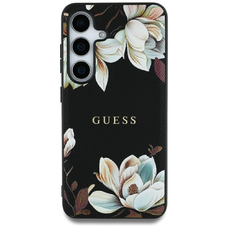 Guess Grained Printed Flower Pattern Magsafe Samsung Galaxy S25 Ultra tok fekete