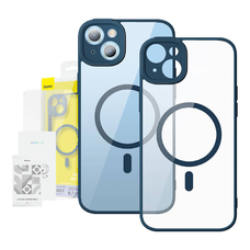 Baseus Frame iPhone 14 Plus Átlátszó mágneses tok és üvegfólia (kék) tok