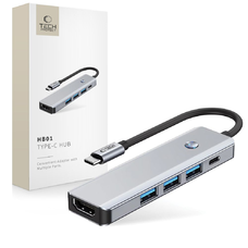 Tech-protect Hb01 Hub Adapter 5 az 1-ben Type-C + Usb3.0 + Hdmi 4k 60Hz + Pd100w Szürke