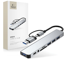 Tech-védő Hb06 Hub Adapter 9 az 1-ben Type-c + Usb2.0 + Usb3.0 + Sd/tf + Av3,5 Űrszürke Tok