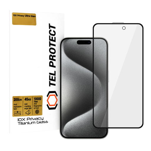 Edzett üveg Tel Protect 10X Privacy Titanium iPhone 16 Pro üvegfólia Edzett üveg Tel Protect 10X Privacy Titanium iPhone 16 Pro üvegfólia