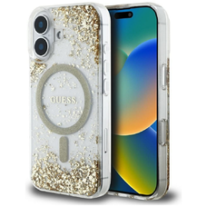 GUESS tok IPHONE 16-hoz, MagSafe kompatibilis GUHMP16SRGRGED (Gyanta Aljú Csillámos) arany tok
