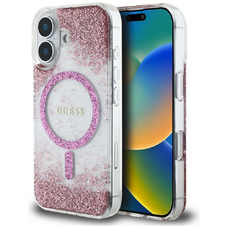  IPHONE 16 rózsaszín GUESS tok, MagSafe kompatibilis GUHMP16SRGRGEP (Gyanta Aljú Csillám) tok
