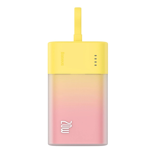 Baseus Popsicle 5200mAh 20W Powerbank beépített Lightning kábellel (+ Fehér Baseus Simple USB-C - USB-C 60W/20V/3A/30cm kábel) - Sárga-Rózsaszín