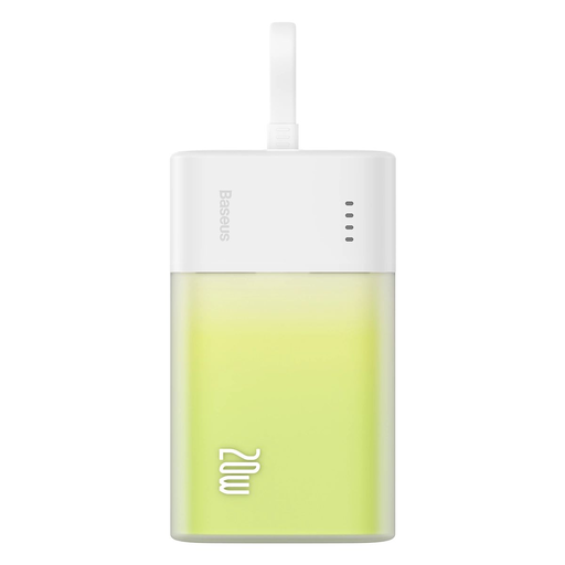 Baseus Popsicle 5200mAh 20W Powerbank beépített Lightning kábellel (+ Fehér Baseus Simple USB-C - USB-C 60W/20V/3A/30cm kábel) - Fehér-Zöld