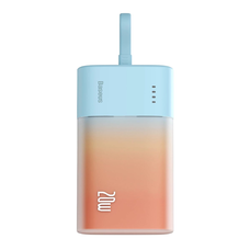  Baseus Popsicle 5200mAh 20W Hordozható Akkumulátor Beépített Lightning Kábellel (+ Fehér Baseus Egyszerű USB-C - USB-C 60W/20V/3A/30cm Kábel) - Kék-Narancssárga