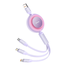 Baseus Bright Mirror 2 visszahúzható 3 az 1-ben kábel USB Type A - micro USB + Lightning + USB Type C 66W 1.1m lila (CAMJ010105)