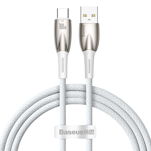 Baseus Glimmer sorozatú gyorstöltő kábel USB-A - USB-C 100W 480Mbps 1m fehér