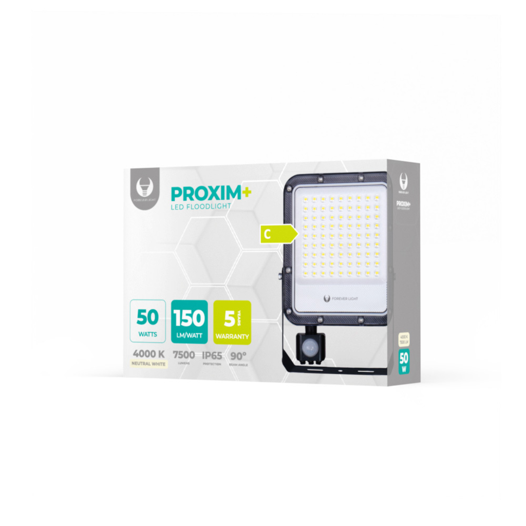 PROXIM+ LED Reflektor 50W 4000K 7500lm PIR 230V IP65 Forever Light 150lm/W - 7