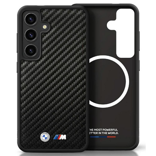 BMW tok Samsung Galaxy S25 Plus kompatibilis MagSafe BMHMS25M24PUCILK (PU Carbon Metal Logos) fekete tok