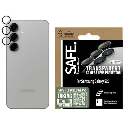 SAFE by PanzerGlass kameravédő gyűrű Samsung Galaxy S25 átlátszó edzett üveg SAFE by PanzerGlass kameravédő gyűrű Samsung Galaxy S25 átlátszó edzett üveg