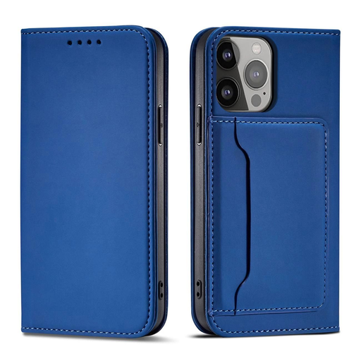 Mágneses kártyatartós fliptok iPhone 14 Pro tok kék Mágneses kártyatartós fliptok iPhone 14 Pro tok kék
