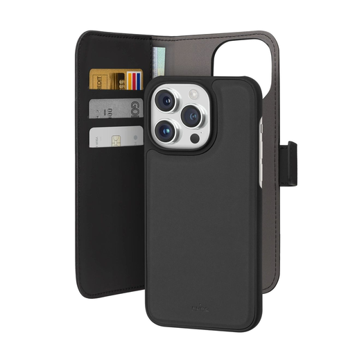 Puro Wallet levehető MagSafe fliptok műbőr borítással és pénztárcával iPhone 15 Pro Max-hoz - fekete tok Puro Wallet levehető MagSafe fliptok műbőr borítással és pénztárcával iPhone 15 Pro Max-hoz - fekete tok