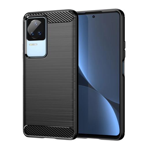 Carbon tok Xiaomi Poco F4 5G-hez, rugalmas szilikon karbon tok fekete