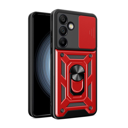 Hibrid Páncél Camshield tok kameravédővel és fém gyűrűvel Samsung Galaxy S24 FE-hez - piros tok Hibrid Páncél Camshield tok kameravédővel és fém gyűrűvel Samsung Galaxy S24 FE-hez - piros tok