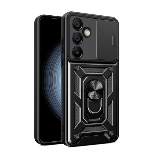 Páncélos hibrid páncél kameravédős és fém gyűrűs Samsung Galaxy S24 FE fekete tok Páncélos hibrid páncél kameravédős és fém gyűrűs Samsung Galaxy S24 FE fekete tok
