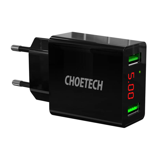 Choetech 2USB-A Portos Fali Töltő C0028 Digitális Kijelzővel