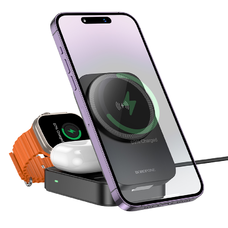 Borofone vezeték nélküli Magsafe töltő BQ38 Sharp 3 az 1-ben 15W fekete