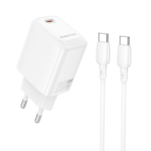 Borofone fali töltő BN26 Fuente - Type C - PD 20W Type C to Type C kábellel fehér