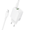 Borofone fali töltő BN29 Fuente - USB + Type C - QC 3.0 PD 30W Type C - Lightning kábel fehér - 0. kép