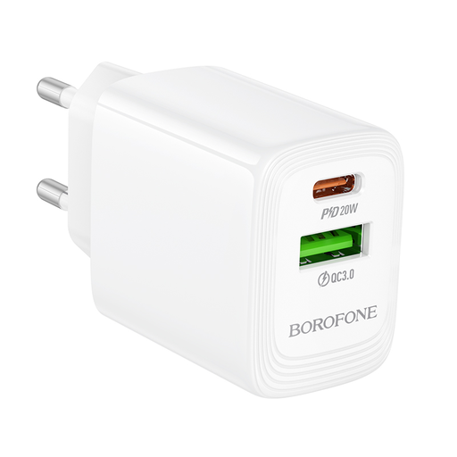 Borofone fali töltő BN27 Fuente - USB + Type C - QC 3.0 PD 20W fehér