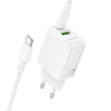 Borofone Fali töltő BN27 Fuente - USB + Type C - QC 3.0 PD 20W Type C to Type C kábellel fehér - 0. kép