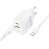 Borofone Fali töltő BN27 Fuente - USB + Type C - QC 3.0 PD 20W Type C to Type C kábellel fehér - 1. kép