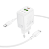 Borofone Fali töltő BN27 Fuente - USB + Type C - QC 3.0 PD 20W Type C to Type C kábellel fehér - 3. kép