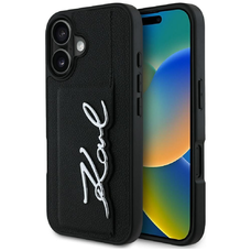 KARL LAGERFELD tok iPHONE 16 KLHCP16SPGPVKSK (Grained PU Cardslot Metal Signature) fekete tok