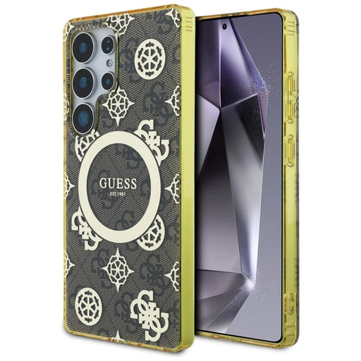 Guess 4G Hátlap Aranyozott Peónia Mintás MagSafe Tok Samsung Galaxy S25 Ultra Barna Tok Guess 4G Hátlap Aranyozott Peónia Mintás MagSafe Tok Samsung Galaxy S25 Ultra Barna Tok