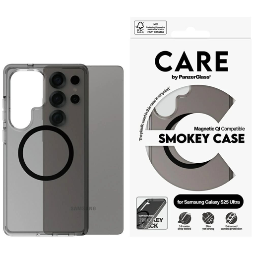 CARE by PanzerGlass Flagship Urban Combat Fekete Qi tok Samsung Galaxy S25 Ultra - Félig átlátszó Füst CARE by PanzerGlass Flagship Urban Combat Fekete Qi tok Samsung Galaxy S25 Ultra - Félig átlátszó Füst