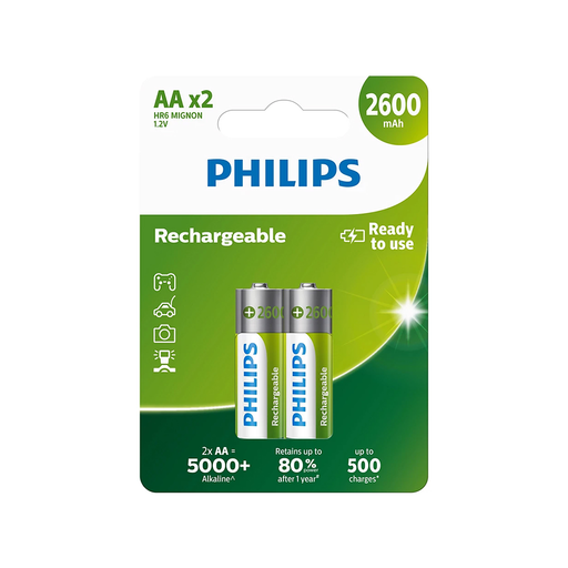 PHILIPS Újratölthető AA NiMH 2600mAh elem készlet, 2 darab