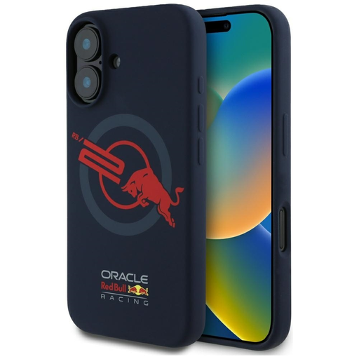 Eredeti RED BULL HC Szilikon Tok ORBR20 Logo Piros Béléssel Magsafe iPhone 16-hoz, tengerészkék tok