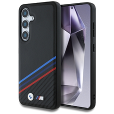 Eredeti BMW Bőrtok Tricolor Crossing Stripes MagSafe Samsung Galaxy S25 fekete tok