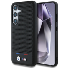 Eredeti BMW Bőrtok Tricolor Csíkos MagSafe Samsung Galaxy S25 fekete tok