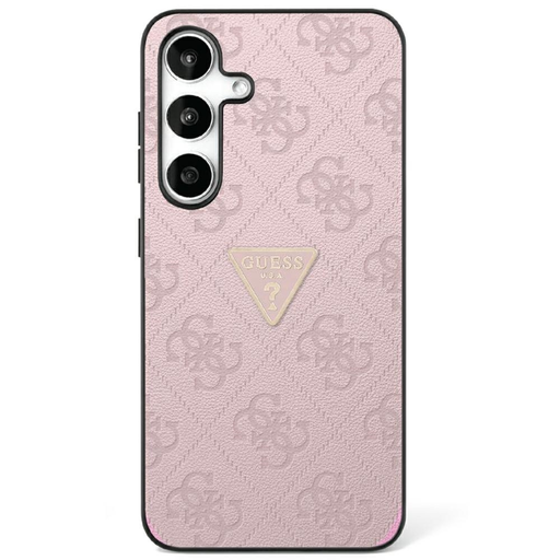 Eredeti Guess Hot Stamp 4G Minta Háromszög Fém Logó pink tok Samsung Galaxy S25-höz Eredeti Guess Hot Stamp 4G Minta Háromszög Fém Logó pink tok Samsung Galaxy S25-höz