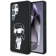 Eredeti KARL LAGERFELD Szilikon Graffiti Ikonik Nyomtatott Logó MagSafe tok Samsung Galaxy S25 Ultra fekete tok
