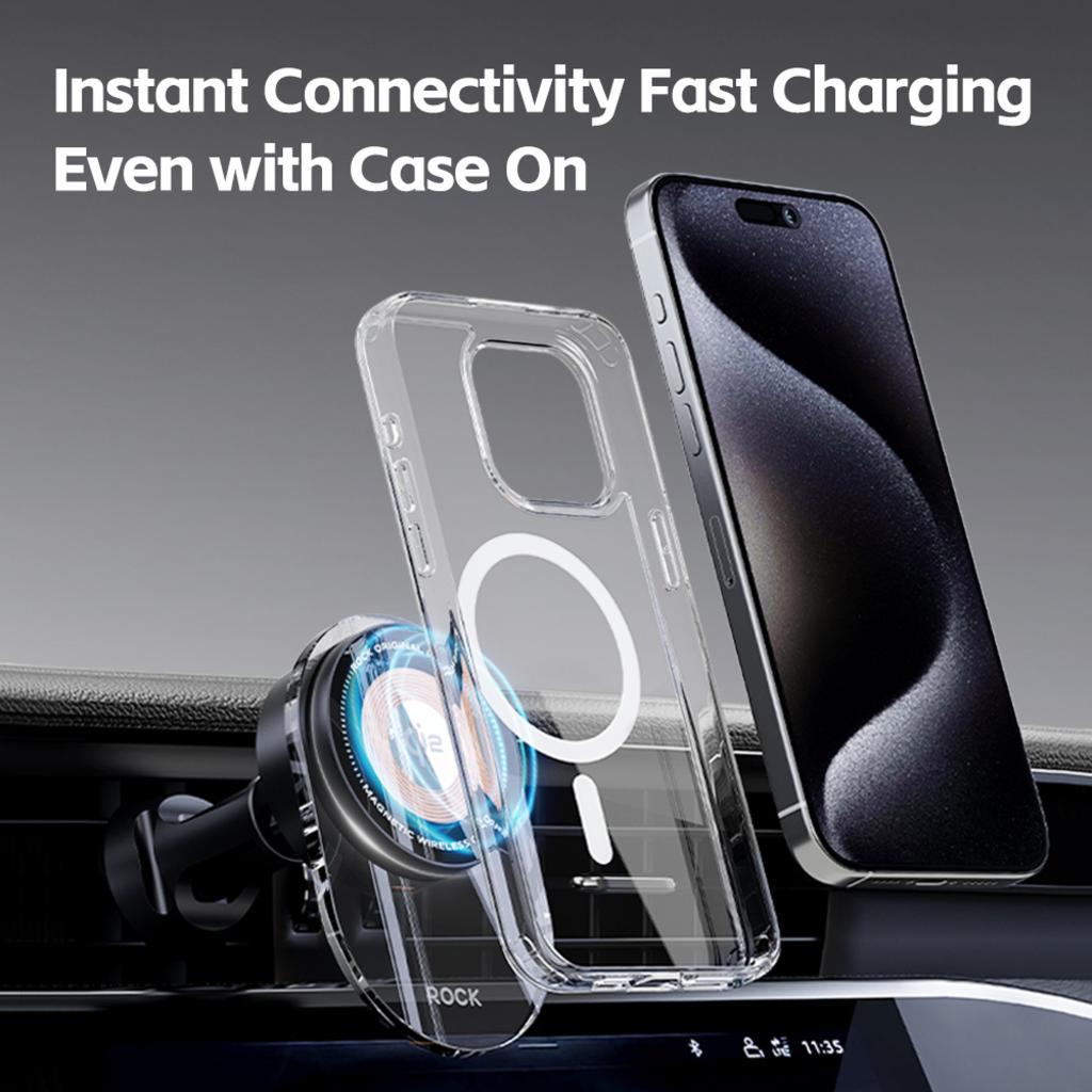 Rock mágneses autós tartó W36 Qi2 indukciós légkimeneti fekete, - 7
