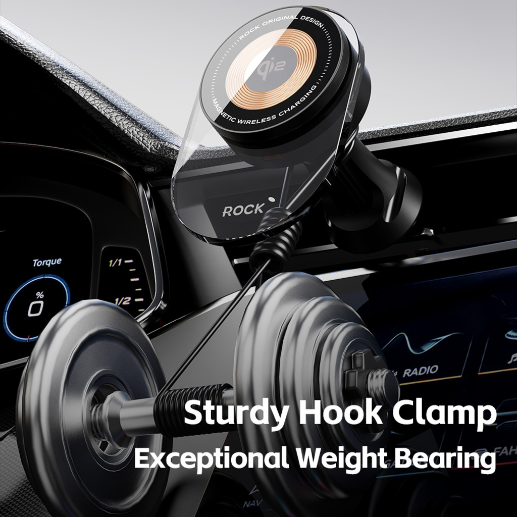 Rock mágneses autós tartó W36 Qi2 indukciós légkimeneti fekete, - 9