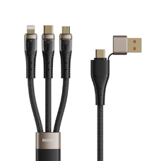Rock kábel G20 Transparency Series fonott 5 az 1-ben - USB, Type C-ről Type C-re, Lightning, Micro USB - PD 100W 5A 1,5 méter fekete