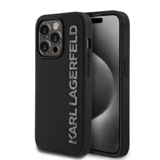 Karl Lagerfeld 3D Gumi Csillogó Logós tok iPhone 13 Pro Fekete tok