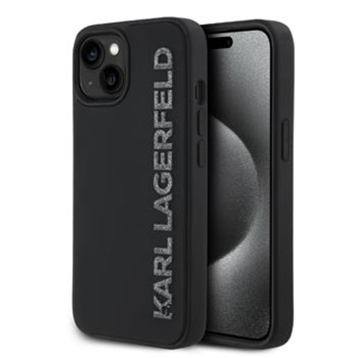 Karl Lagerfeld 3D Gumi Csillogó Logós Tok iPhone 14 Fekete