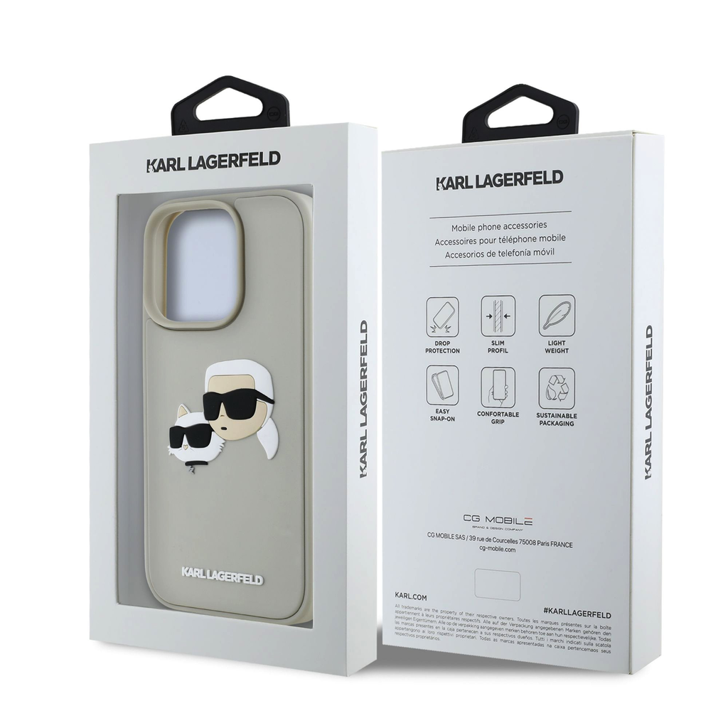  iPhone 16 Pro Bézs Karl Lagerfeld 3D Gumis Dupla Fejű tok - 7