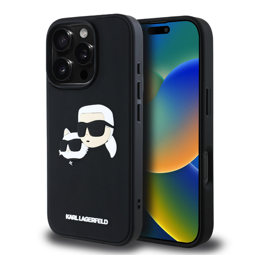 Karl Lagerfeld 3D Rubber Double Heads tok iPhone 16 Pro-hoz fekete Karl Lagerfeld 3D Rubber Double Heads tok iPhone 16 Pro-hoz fekete