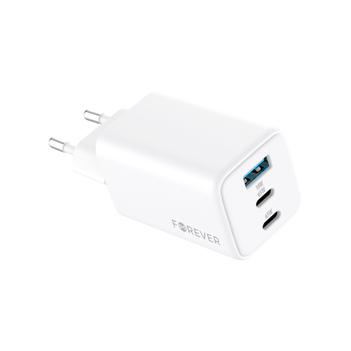 Forever TC-08-65ACC GaN PD QC töltő 2x USB-C 1x USB 65W fehér