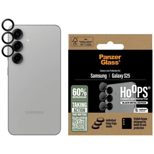 PanzerGlass Hoops objektívlencsevédő edzett üveg Samsung Galaxy S25 fekete üvegfólia