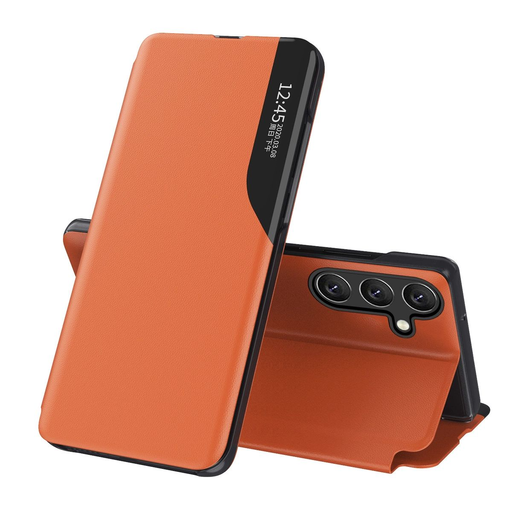 Eco Leather View Case elegáns fliptok állvány funkcióval Samsung Galaxy A26 - narancssárga tok