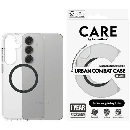 CARE by PanzerGlass Flagship Urban Combat Fekete QI tok Samsung Galaxy S25 Plus - Átlátszó CARE by PanzerGlass Flagship Urban Combat Fekete QI tok Samsung Galaxy S25 Plus - Átlátszó